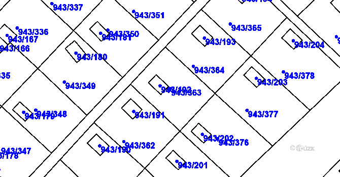 Parcela st. 943/363 v KÚ Velká Chuchle, Katastrální mapa