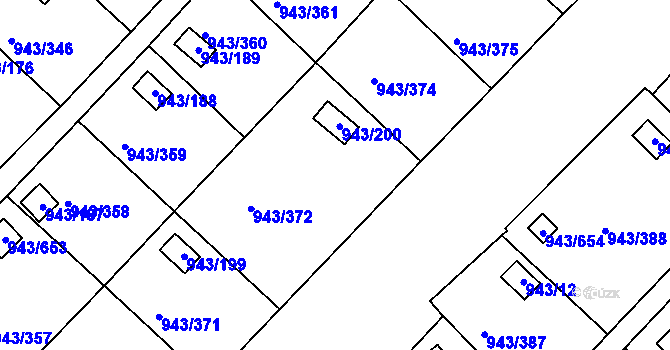 Parcela st. 943/373 v KÚ Velká Chuchle, Katastrální mapa