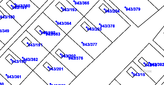 Parcela st. 943/377 v KÚ Velká Chuchle, Katastrální mapa