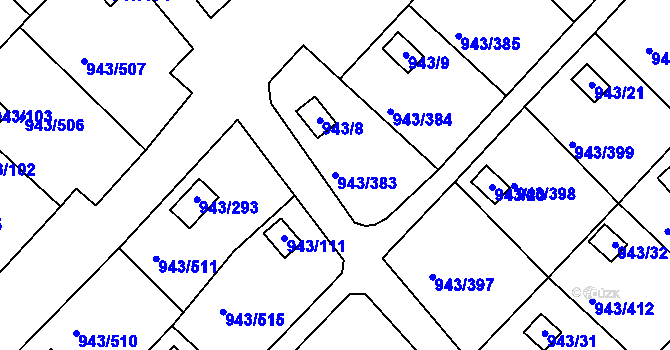 Parcela st. 943/383 v KÚ Velká Chuchle, Katastrální mapa