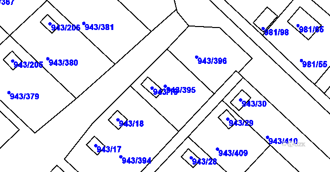 Parcela st. 943/395 v KÚ Velká Chuchle, Katastrální mapa