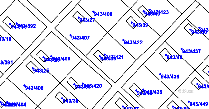 Parcela st. 943/421 v KÚ Velká Chuchle, Katastrální mapa