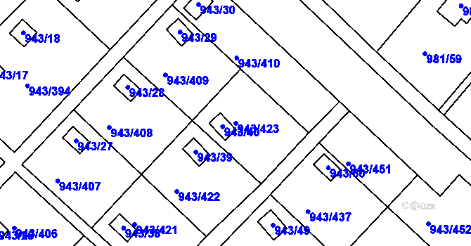 Parcela st. 943/423 v KÚ Velká Chuchle, Katastrální mapa