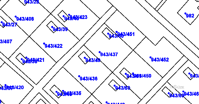 Parcela st. 943/437 v KÚ Velká Chuchle, Katastrální mapa