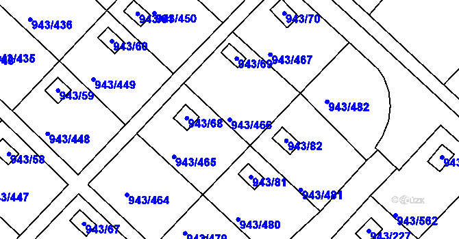 Parcela st. 943/466 v KÚ Velká Chuchle, Katastrální mapa