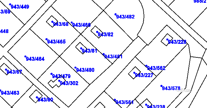 Parcela st. 943/481 v KÚ Velká Chuchle, Katastrální mapa