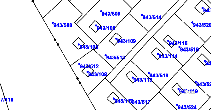 Parcela st. 943/513 v KÚ Velká Chuchle, Katastrální mapa