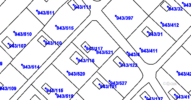 Parcela st. 943/521 v KÚ Velká Chuchle, Katastrální mapa