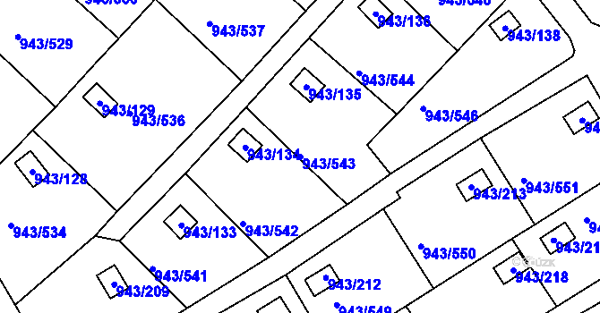 Parcela st. 943/543 v KÚ Velká Chuchle, Katastrální mapa