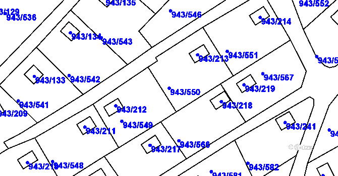 Parcela st. 943/550 v KÚ Velká Chuchle, Katastrální mapa