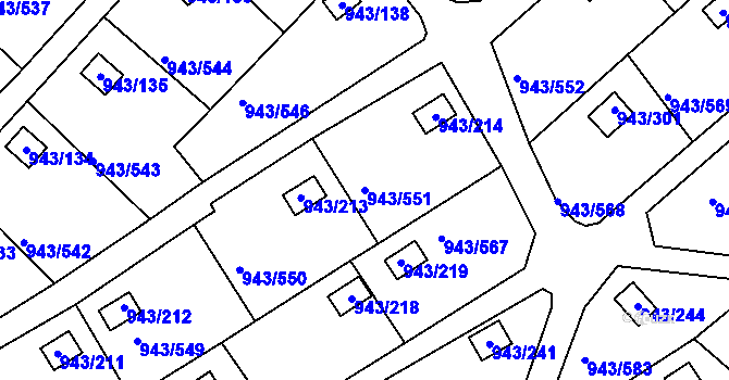 Parcela st. 943/551 v KÚ Velká Chuchle, Katastrální mapa
