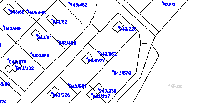 Parcela st. 943/562 v KÚ Velká Chuchle, Katastrální mapa