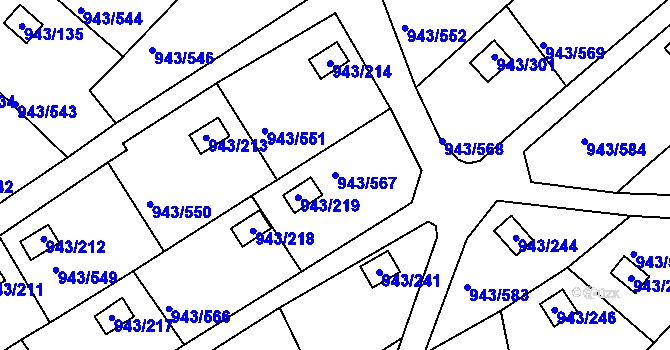 Parcela st. 943/567 v KÚ Velká Chuchle, Katastrální mapa