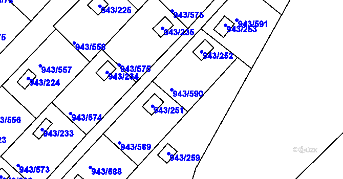Parcela st. 943/590 v KÚ Velká Chuchle, Katastrální mapa