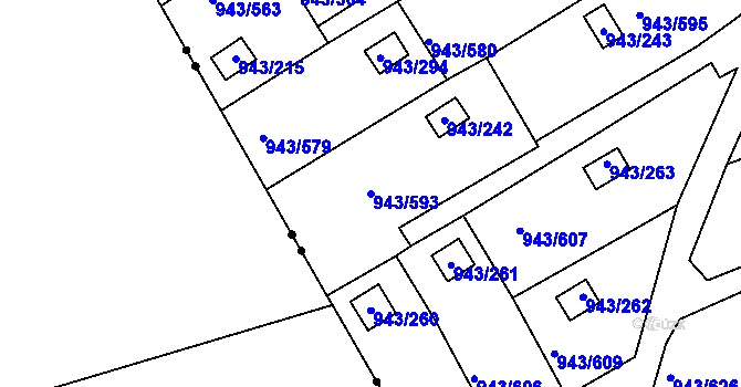 Parcela st. 943/593 v KÚ Velká Chuchle, Katastrální mapa