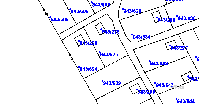 Parcela st. 943/625 v KÚ Velká Chuchle, Katastrální mapa