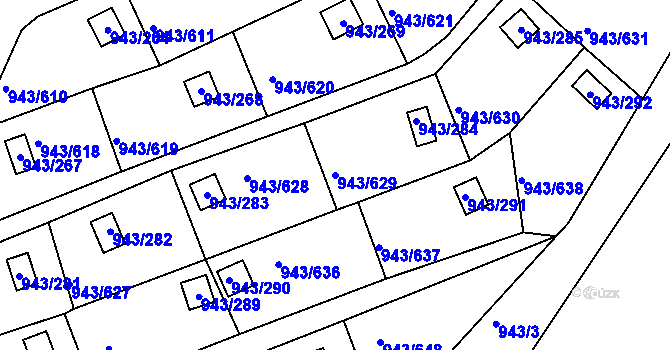 Parcela st. 943/629 v KÚ Velká Chuchle, Katastrální mapa
