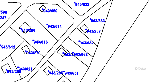 Parcela st. 943/632 v KÚ Velká Chuchle, Katastrální mapa