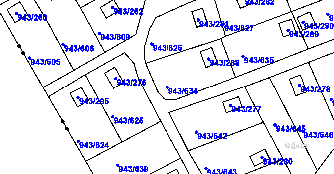 Parcela st. 943/634 v KÚ Velká Chuchle, Katastrální mapa