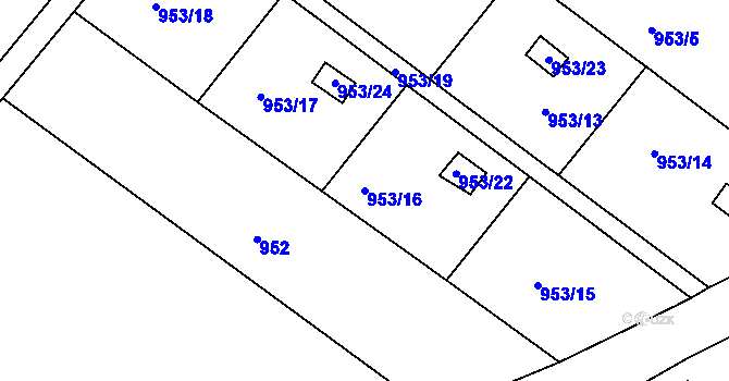 Parcela st. 953/16 v KÚ Velká Chuchle, Katastrální mapa