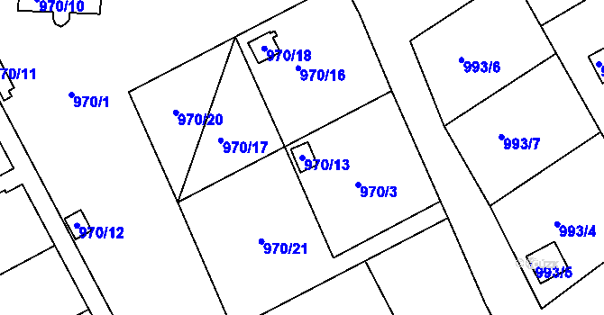 Parcela st. 970/13 v KÚ Velká Chuchle, Katastrální mapa