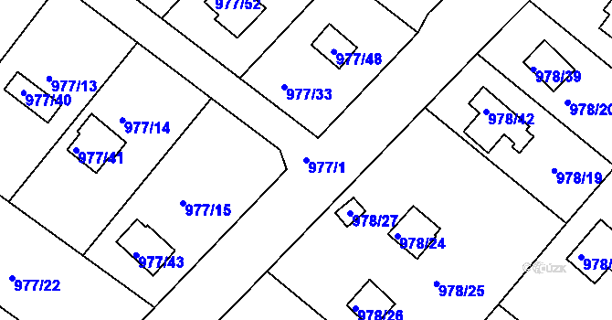 Parcela st. 977/1 v KÚ Velká Chuchle, Katastrální mapa