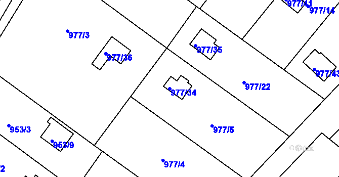 Parcela st. 977/34 v KÚ Velká Chuchle, Katastrální mapa