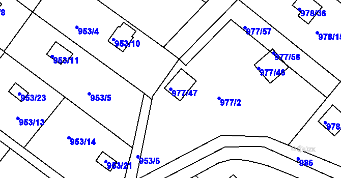Parcela st. 977/47 v KÚ Velká Chuchle, Katastrální mapa