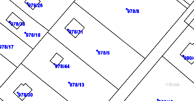 Parcela st. 978/5 v KÚ Velká Chuchle, Katastrální mapa