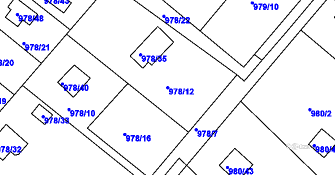 Parcela st. 978/12 v KÚ Velká Chuchle, Katastrální mapa
