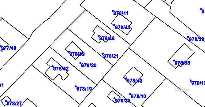 Parcela st. 978/21 v KÚ Velká Chuchle, Katastrální mapa