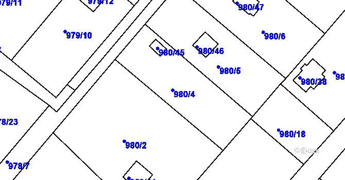 Parcela st. 980/4 v KÚ Velká Chuchle, Katastrální mapa