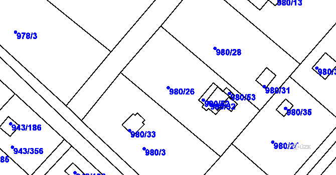 Parcela st. 980/26 v KÚ Velká Chuchle, Katastrální mapa