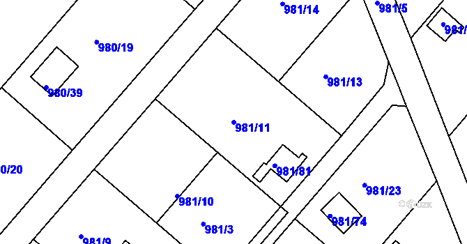 Parcela st. 981/11 v KÚ Velká Chuchle, Katastrální mapa