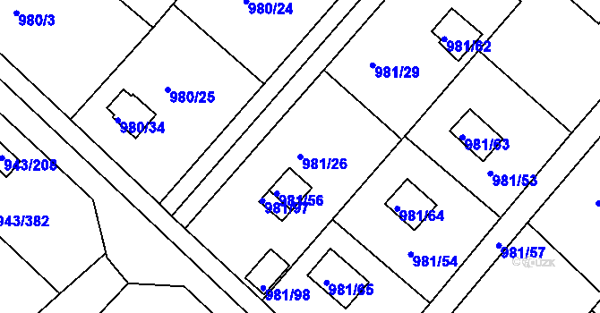 Parcela st. 981/26 v KÚ Velká Chuchle, Katastrální mapa