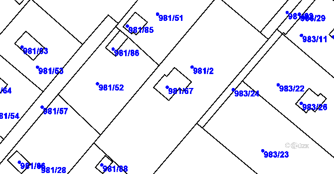 Parcela st. 981/67 v KÚ Velká Chuchle, Katastrální mapa