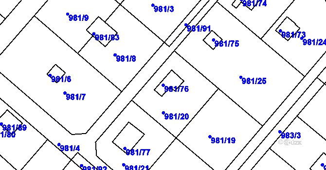 Parcela st. 981/76 v KÚ Velká Chuchle, Katastrální mapa