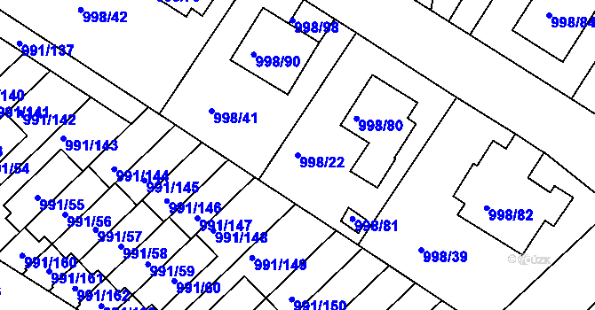 Parcela st. 998/22 v KÚ Velká Chuchle, Katastrální mapa