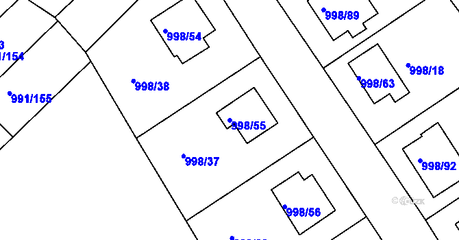 Parcela st. 998/55 v KÚ Velká Chuchle, Katastrální mapa