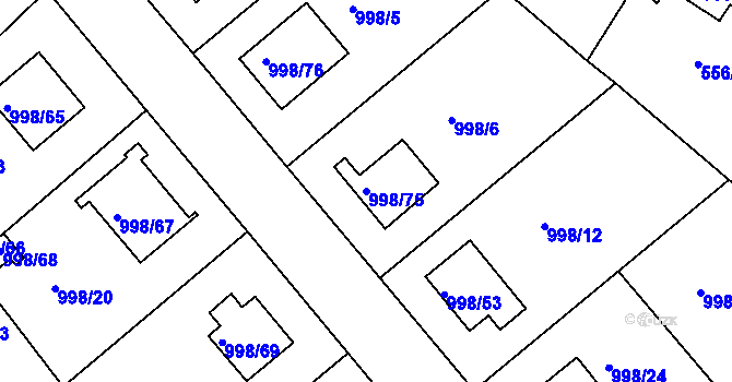 Parcela st. 998/75 v KÚ Velká Chuchle, Katastrální mapa