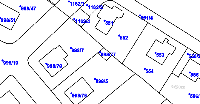 Parcela st. 998/77 v KÚ Velká Chuchle, Katastrální mapa