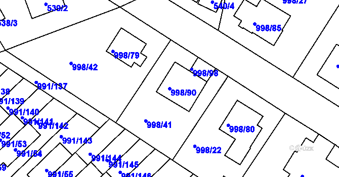 Parcela st. 998/90 v KÚ Velká Chuchle, Katastrální mapa