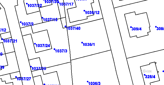 Parcela st. 1036/1 v KÚ Velká Chuchle, Katastrální mapa