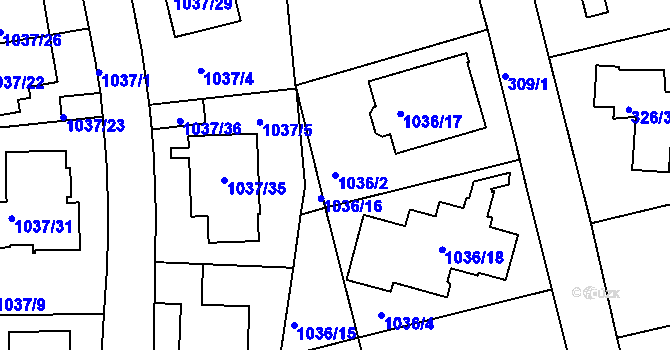 Parcela st. 1036/2 v KÚ Velká Chuchle, Katastrální mapa