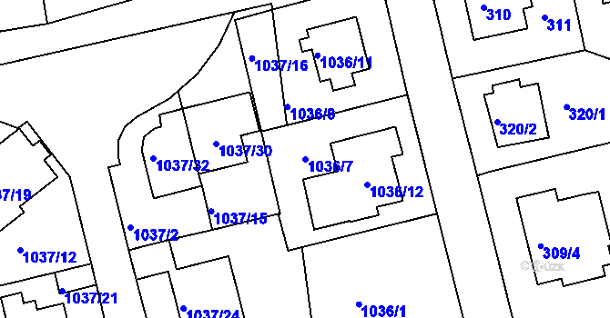 Parcela st. 1036/7 v KÚ Velká Chuchle, Katastrální mapa