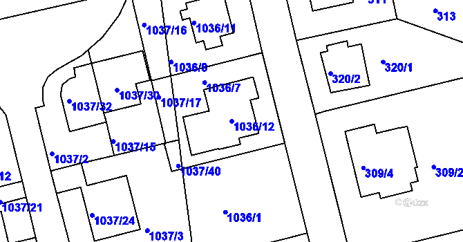 Parcela st. 1036/12 v KÚ Velká Chuchle, Katastrální mapa