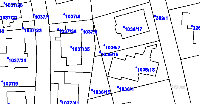 Parcela st. 1036/16 v KÚ Velká Chuchle, Katastrální mapa