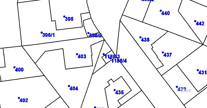 Parcela st. 1188/3 v KÚ Velká Chuchle, Katastrální mapa