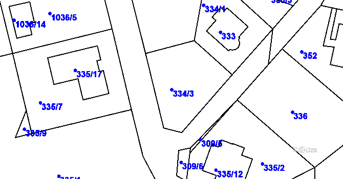 Parcela st. 334/3 v KÚ Velká Chuchle, Katastrální mapa