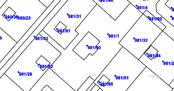 Parcela st. 981/90 v KÚ Velká Chuchle, Katastrální mapa